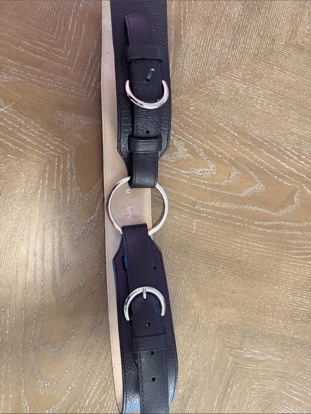 Apartment 9 Black and Beige Leather Strap with Silver Rings